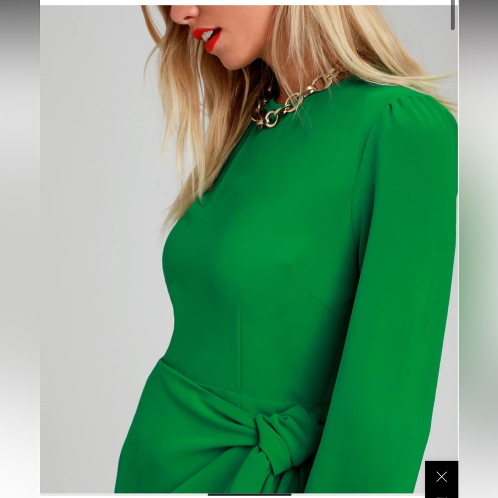 NWT Lulus Believe It or Knot Long Sleeve Tie-Front Skater Dress - Picture 2 of 4